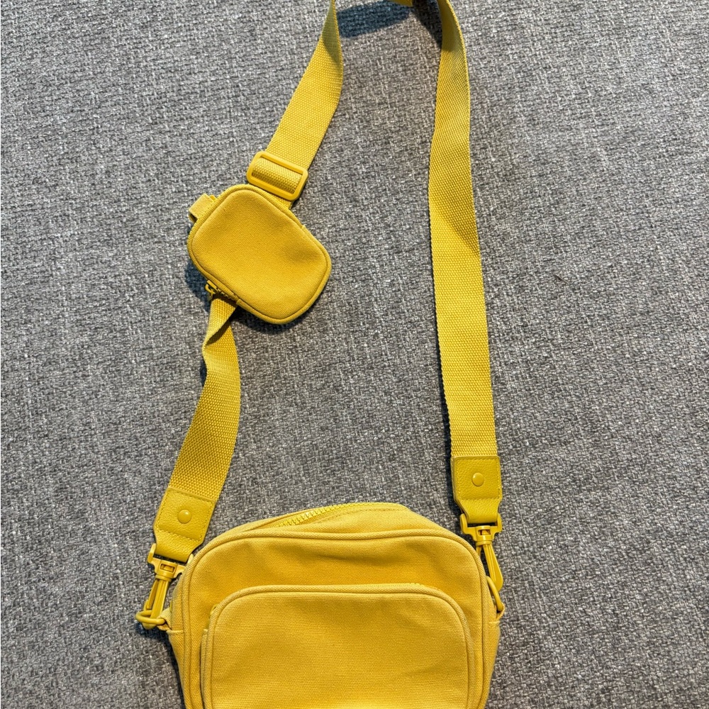 Compact Yellow Crossbody Bag with Mini Pouch - Unbranded